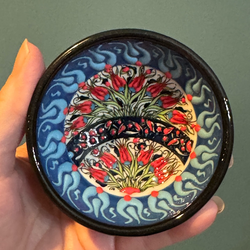 Nimet Turkish Colorful Hand Painted Ceramic Bowl / Trinket Dish - 3.25” diameter